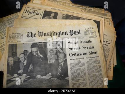 Una copia dell'edizione del Washington Post del 5 settembre 1975 in vendita in un negozio di antiquariato americano. Foto Stock