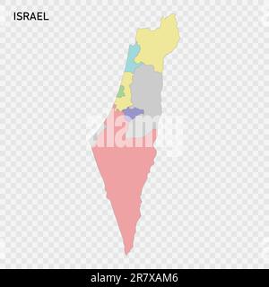 Mappa colorata isolata di Israele con i confini delle regioni Illustrazione Vettoriale