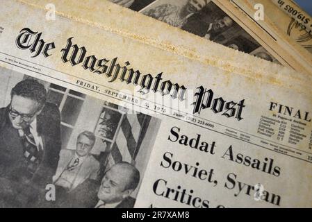 Una copia dell'edizione del Washington Post del 5 settembre 1975 in vendita in un negozio di antiquariato americano. Foto Stock