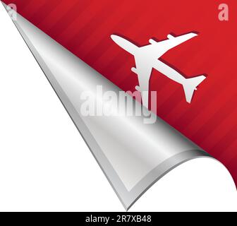 Icona aeroportuale o aeroplano su una linguetta angolare a strappo vettoriale adatta per l'uso in stampa, su siti Web o in materiale pubblicitario. Illustrazione Vettoriale