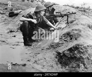 Soldati dell'esercito britannico sul fronte di Naktong durante la guerra coreana Foto Stock