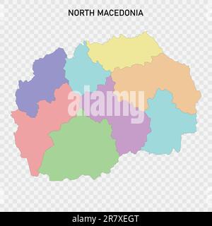 Mappa colorata isolata della Macedonia settentrionale con i confini delle regioni Illustrazione Vettoriale