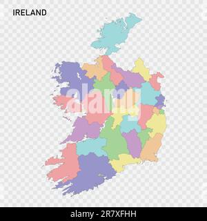 Mappa colorata isolata dell'Irlanda con i confini delle contee Illustrazione Vettoriale