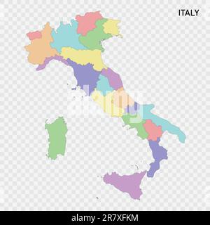 Mappa colorata isolata dell'Italia con confini delle regioni Illustrazione Vettoriale