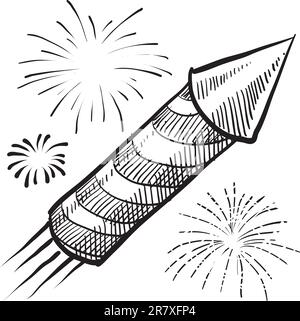 Fuochi d'artificio in stile Doodle o illustrazione vettoriale di Capodanno Illustrazione Vettoriale