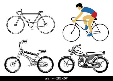 Impostare bicicletta su sfondo bianco Illustrazione Vettoriale