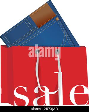 Jeans blu con in rosso Shopping Bag con segno di vendita Illustrazione Vettoriale
