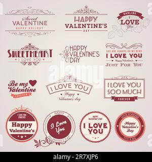 Collezione di etichette Vector vintage per San Valentino Illustrazione Vettoriale