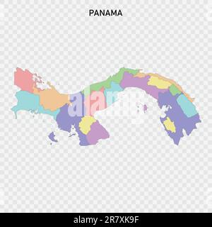 Mappa colorata isolata di Panama con i confini delle regioni Illustrazione Vettoriale