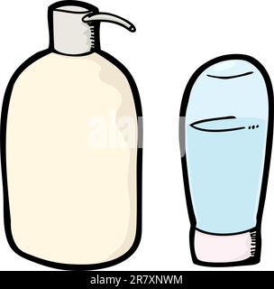 Pompa di sapone e shampoo bottiglie isolato su bianco Illustrazione Vettoriale