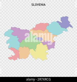 Mappa colorata isolata della Slovenia con i confini delle regioni Illustrazione Vettoriale