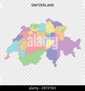 Carta colorata isolata della Svizzera con i confini delle regioni Illustrazione Vettoriale