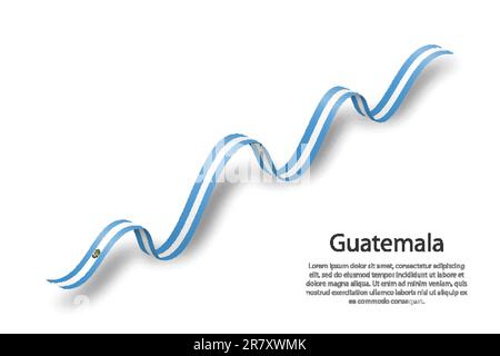 Nastro ondulato o banner con bandiera del Guatemala. Modello per il giorno dell'indipendenza Illustrazione Vettoriale