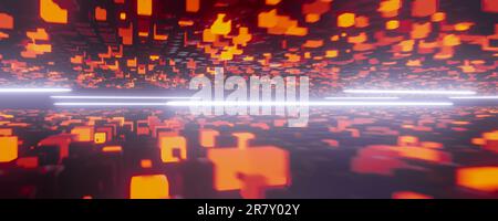 Sfondo geometrico arancione di 3D cubi. Pattern geometrico astratto. banner web rosso arancione. sfondo high tech. illustrazione 3d Foto Stock