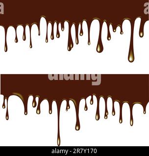 immagine di gocce di cioccolato fluenti su sfondo bianco Illustrazione Vettoriale