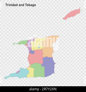 Mappa colorata isolata di Trinidad e Tobago con i confini delle regioni Illustrazione Vettoriale