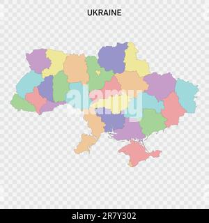 Mappa colorata isolata dell'Ucraina con i confini delle regioni Illustrazione Vettoriale