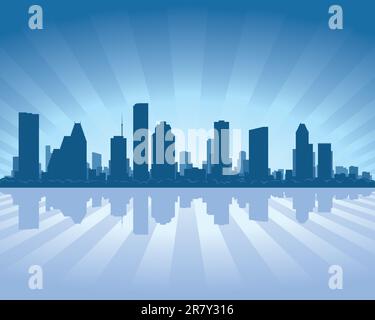 Lo skyline di Houston con la riflessione in acqua Illustrazione Vettoriale