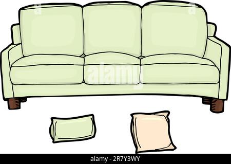 Lungo divano illustrazione con cuscini separati su bianco Illustrazione Vettoriale