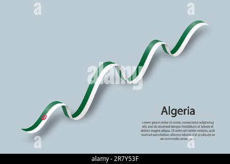 Nastro ondulato o banner con bandiera di Algeria. Modello per il giorno dell'indipendenza Illustrazione Vettoriale