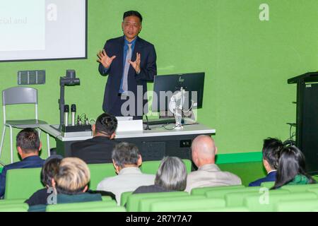 Sydney, Australia. 18 giu 2023. Il tibetano Sikyong (primo Ministro) in esilio, Penpa Tsering, parla all'UTS (Università della tecnologia di Sydney) per la lunga disputa sino-tibetana. Foto Stock