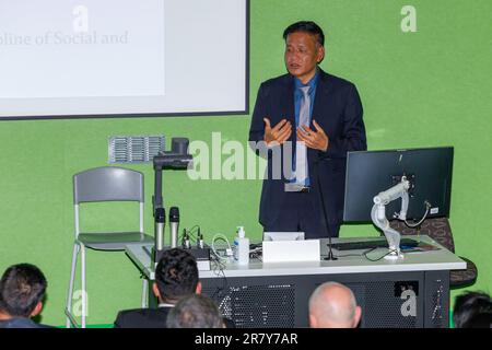 Sydney, Australia. 18 giu 2023. Il tibetano Sikyong (primo Ministro) in esilio, Penpa Tsering, parla all'UTS (Università della tecnologia di Sydney) per la lunga disputa sino-tibetana. Foto Stock