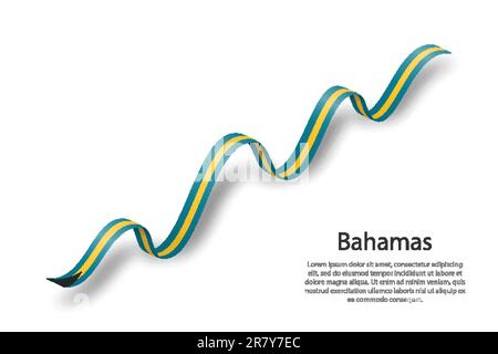 Nastro ondulato o banner con bandiera delle Bahamas. Modello per il giorno dell'indipendenza Illustrazione Vettoriale