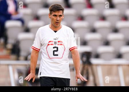 BRUXELLES, BELGIO - GIUGNO 17: Maximilian Wober d'Austria allena i suoi compagni di squadra durante la partita di Qualifiche Gruppo D - UEFA EURO 2024 tra Belgio e Austria allo Stadio King Baudouin il 17 Giugno 2023 a Bruxelles, Belgio (Foto di Joris Verwijst/Orange Pictures) Foto Stock