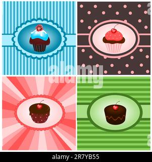 Illustrazione di quattro diverse annate con cupcake Illustrazione Vettoriale