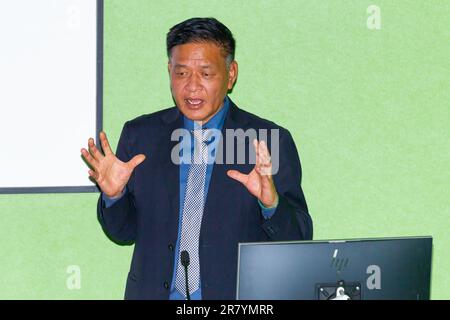 Sydney, Australia. 18 giu 2023. Il tibetano Sikyong (primo Ministro) in esilio, Penpa Tsering, parla all'UTS (Università della tecnologia di Sydney) per la lunga disputa sino-tibetana. Credit: Robert Wallace / Wallace Media Network / Alamy Live News Foto Stock