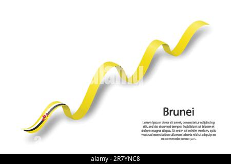 Nastro ondulato o banner con bandiera di Brunei. Modello per il giorno dell'indipendenza Illustrazione Vettoriale