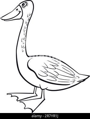 Pagina di colorazione illustrazione di funny farm goose Illustrazione Vettoriale