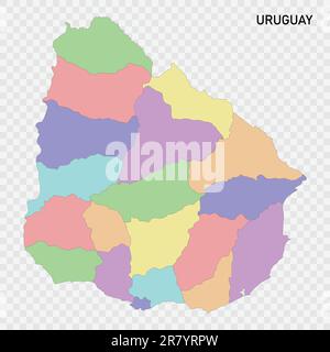 Mappa colorata isolata dell'Uruguay con i confini delle regioni Illustrazione Vettoriale