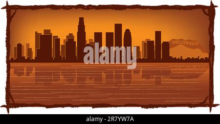 Los Angeles skyline con la riflessione in acqua Illustrazione Vettoriale