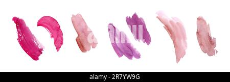 Set di macchie astratte acquerello. Spruzzi di vernice. Beige, colori pastello. Foto Stock