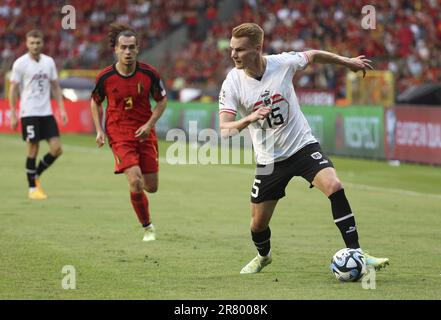 Philipp Lienhart dell'Austria durante la UEFA euro 2024, qualificatori europei, Gruppo F, partita di calcio tra Belgio e Austria il 17 giugno 2023 allo stadio King Baudouin di Bruxelles, Belgio Foto Stock