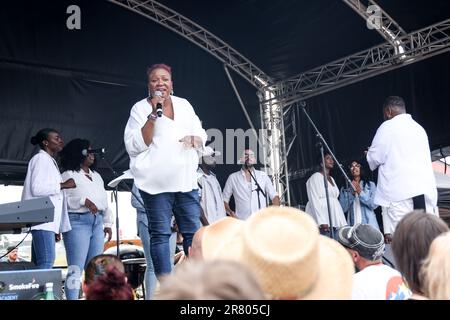 Black Deer Festival, Kent, Regno Unito - 18th giugno brunch Gospel al Black Deer Festival, Eridge Park, Kent. Credit Jill o'Donnell/Alamy Live News Foto Stock