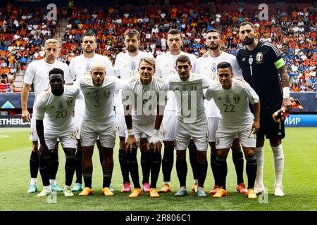 ENSCHEDE - giocatori d'Italia durante la partita di terzo posto della UEFA Nations League tra Paesi Bassi e Italia allo stadio De Grolsvesti il 18 giugno 2023 a Enschede, Paesi Bassi. ANP KOEN VAN WEEL Foto Stock