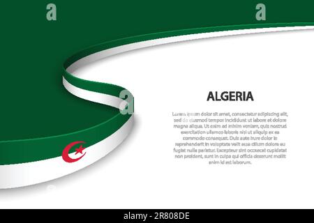 Bandiera dell'Algeria con sfondo copyspace. Modello vettore banner o barra multifunzione Illustrazione Vettoriale