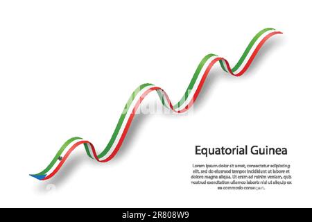 Nastro ondulato o banner con bandiera della Guinea Equatoriale. Modello per il giorno dell'indipendenza Illustrazione Vettoriale