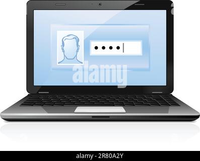 Computer portatile aperto protetto da password con modulo di autorizzazione Illustrazione Vettoriale