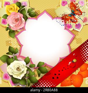 Sfondo con farfalle e rose Illustrazione Vettoriale