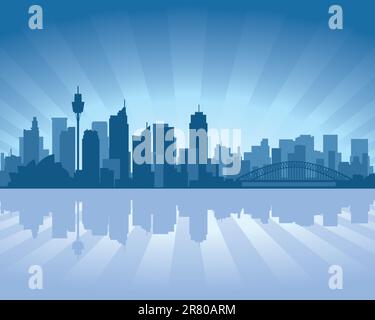 Sydney, Australia skyline illustrazione con la riflessione in acqua Illustrazione Vettoriale