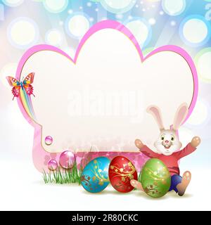 Scheda di pasqua con uova rosse e bunny Illustrazione Vettoriale