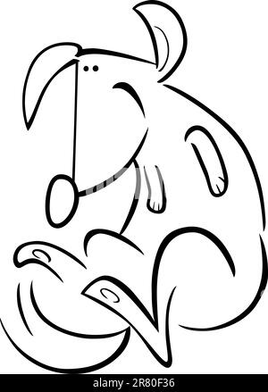 Cartoon doodle illustrazione di Happy dog per libro da colorare Illustrazione Vettoriale