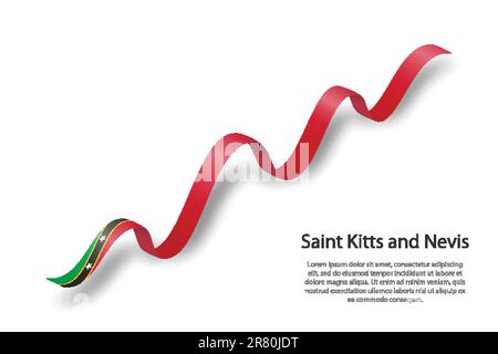 Nastro ondeggiante o banner con bandiera di Saint Kitts e Nevis. Modello per il giorno dell'indipendenza Illustrazione Vettoriale