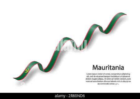 Nastro ondulato o banner con bandiera della Mauritania. Modello per il giorno dell'indipendenza Illustrazione Vettoriale