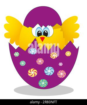 Immagine vettoriale sorpresa Yellow Chick Peeking Out of an Easter Egg Illustrazione Vettoriale