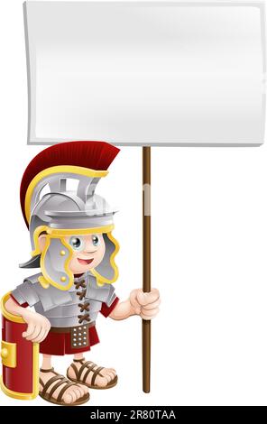 Illustrazione di un simpatico soldato romano tenendo un cartello Illustrazione Vettoriale