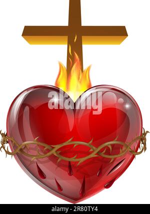 Illustrazione del Sacro Cuore, che raffigura Gesù Cristo del divino amore per l'umanità. Illustrazione Vettoriale